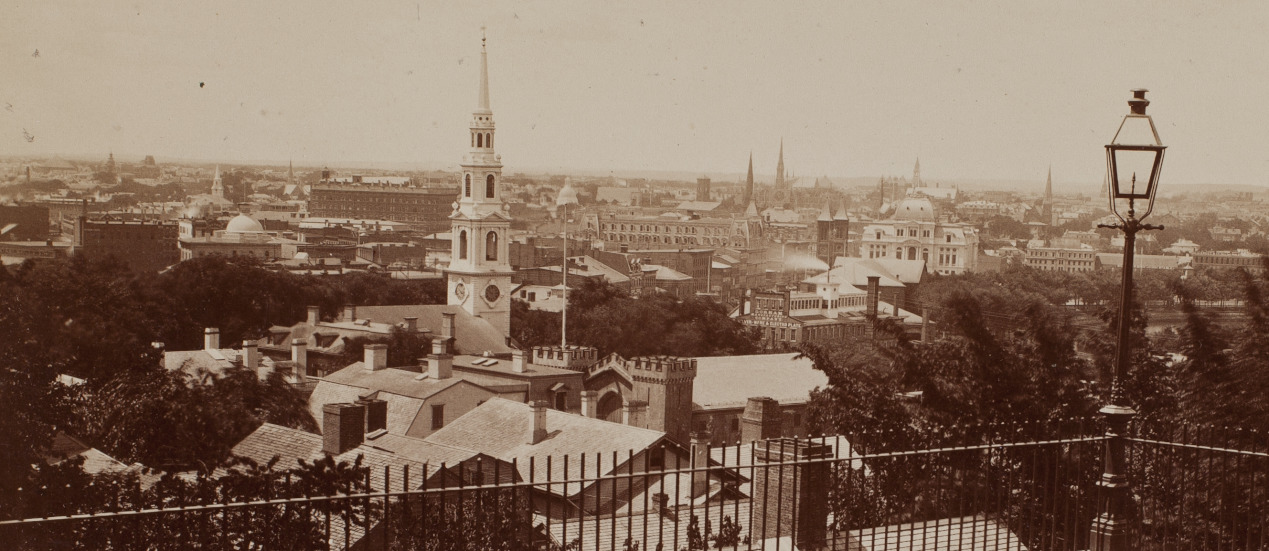 Historic photograph showing view of Providence, RI from Prospect Terrace.